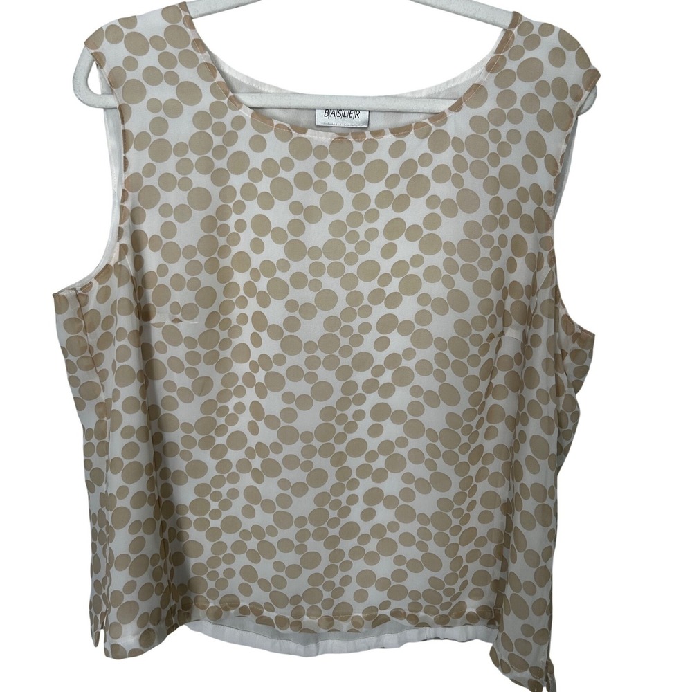 BASLER Sleeveless Blouse White with Tan Polka Dots Women's‎ Size 44